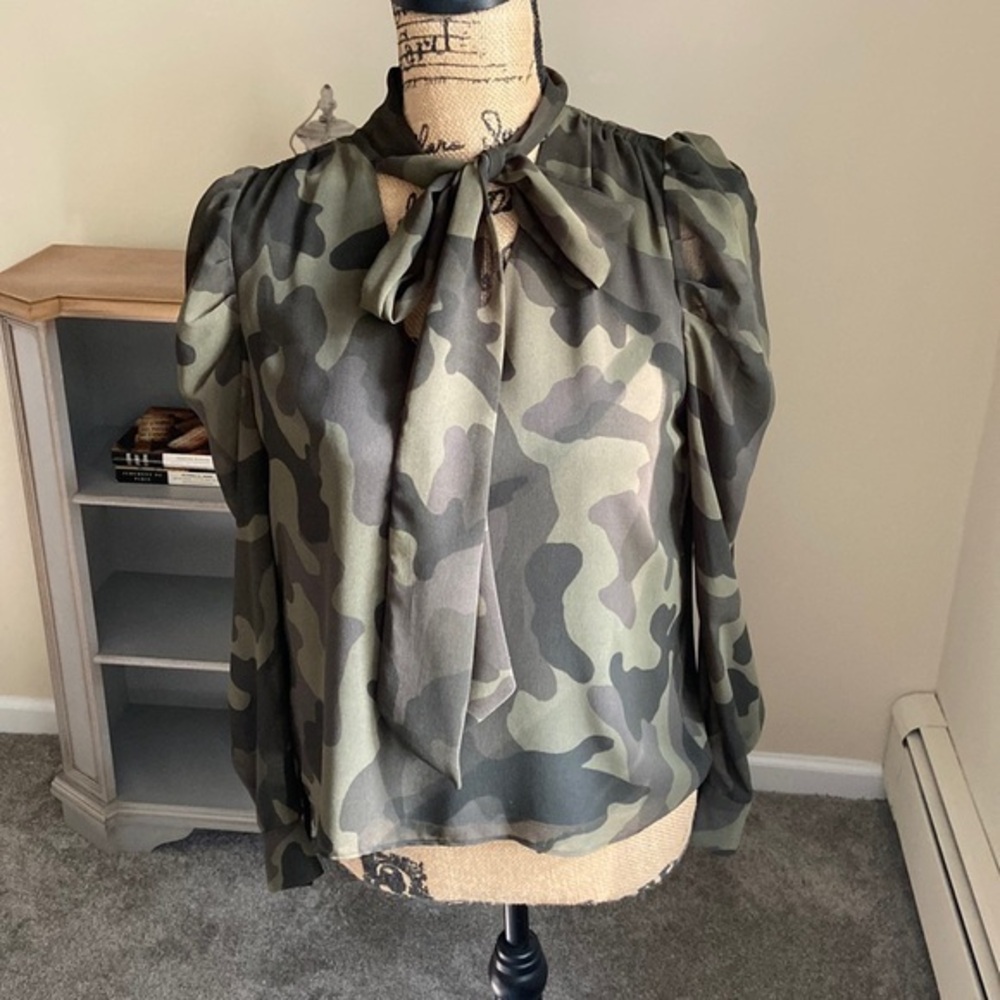 White House Black Market Camouflage Blouse